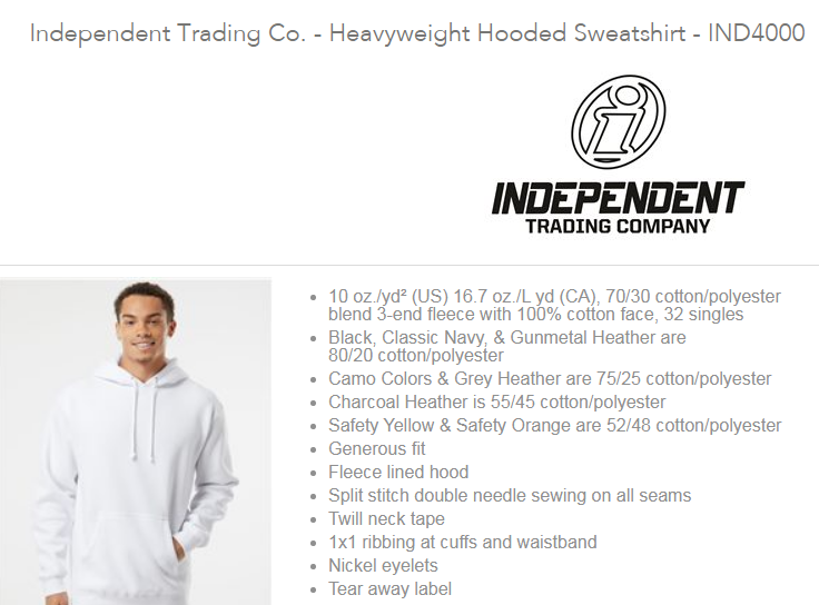 Independent Trading Co. IND4000 Heavyweight Hooded Sweatshirt Black L